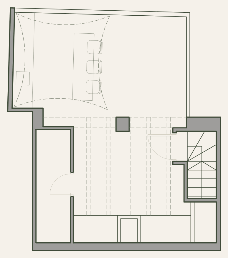 Plano de la azotea: terraza con pérgola y terraza abierta.